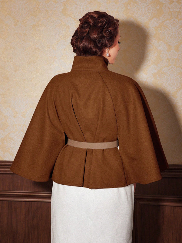 Vintamour abrigo capa elegante con cuello de pie de unicolor para mujer, para otono/invierno