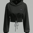 Ezwear sudadera con capucha de mujer color verde oliva con estampado de letras y amarre cruzado al frente