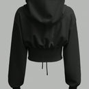 Ezwear sudadera con capucha de mujer color verde oliva con estampado de letras y amarre cruzado al frente