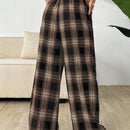Ezwear pantalones de cuadritos con contraste de color en la cintura, nuevos para mujer en temporada de otono