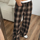 Ezwear pantalones de cuadritos con contraste de color en la cintura, nuevos para mujer en temporada de otono