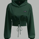 Ezwear sudadera con capucha de mujer color verde oliva con estampado de letras y amarre cruzado al frente