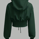 Ezwear sudadera con capucha de mujer color verde oliva con estampado de letras y amarre cruzado al frente