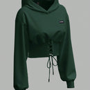 Ezwear sudadera con capucha de mujer color verde oliva con estampado de letras y amarre cruzado al frente