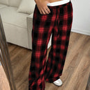 Ezwear pantalones de cuadritos con contraste de color en la cintura, nuevos para mujer en temporada de otono