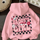 Ezwear sudadera holgada con capucha de felpa gruesa con estampado minimalista casual de leopardo y estrella en blanco para mujeres