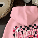 Ezwear sudadera holgada con capucha de felpa gruesa con estampado minimalista casual de leopardo y estrella en blanco para mujeres