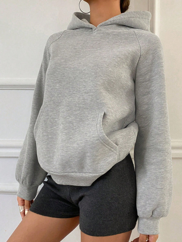 Dazy sudadera con capucha casual de unicolor con bolsillo canguro para mujer, otono/invierno