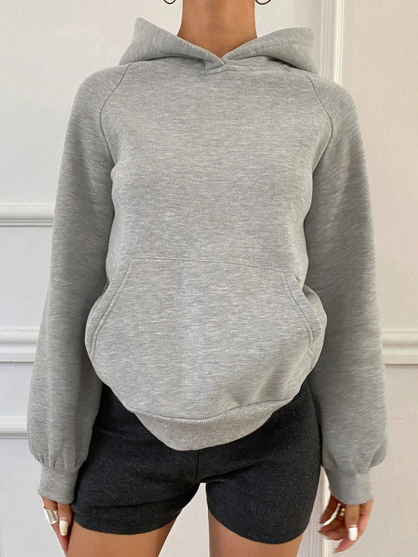 Dazy sudadera con capucha casual de unicolor con bolsillo canguro para mujer, otono/invierno