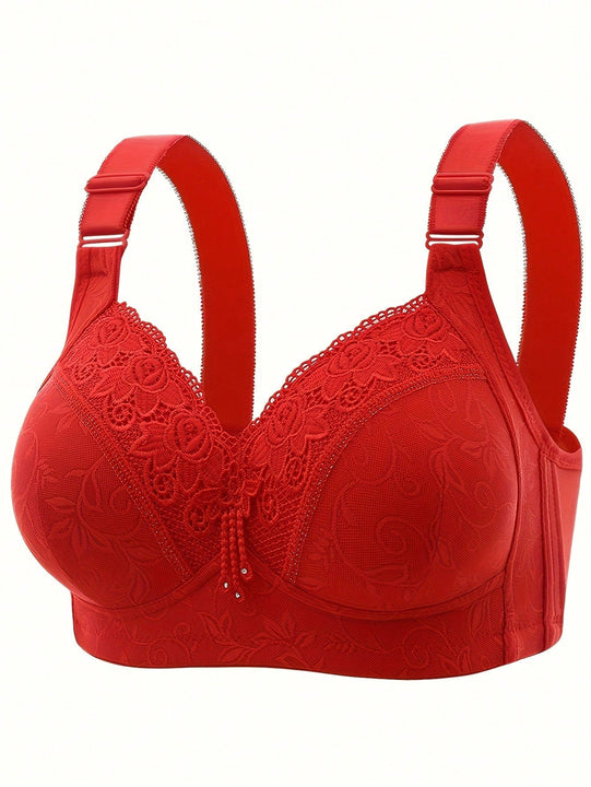 Sujetador de encaje de lujo de 3 piezas sin aros con pechos cerrados lateralmente y pechos grandes con ropa interior de plastico menor.