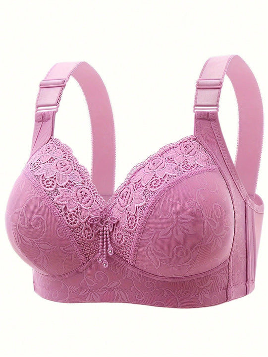 Sujetador de encaje de lujo de 3 piezas sin aros con pechos cerrados lateralmente y pechos grandes con ropa interior de plastico menor.
