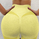 1 pieza shorts de yoga de cintura alta sin costuras amarillos, shorts comodos y transpirables con control de abdomen y levantamiento