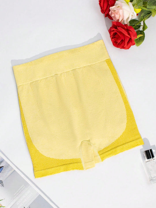 1 pieza shorts de yoga de cintura alta sin costuras amarillos, shorts comodos y transpirables con control de abdomen y levantamiento