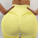 1 pieza shorts de yoga de cintura alta sin costuras amarillos, shorts comodos y transpirables con control de abdomen y levantamiento