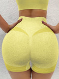 1 pieza shorts de yoga de cintura alta sin costuras amarillos, shorts comodos y transpirables con control de abdomen y levantamiento