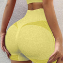 1 pieza shorts de yoga de cintura alta sin costuras amarillos, shorts comodos y transpirables con control de abdomen y levantamiento