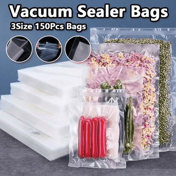 Juego de 150 bolsas selladoras al vacío, multiusos para almacenar alimentos, sin BPA, reutilizables, variedad de tamaños grande, mediano y pequeño, bolsas sellables para sous vide, congelador y organización de despensa, no requiere electricidad