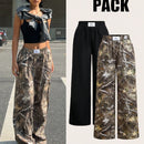 Ezwear set de 2 pantalones de pierna ancha con estampado de hoja de arce y negro para mujer