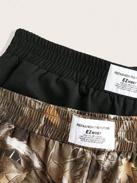Ezwear set de 2 pantalones de pierna ancha con estampado de hoja de arce y negro para mujer