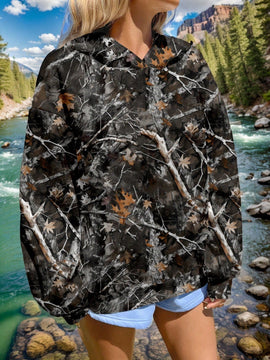 Ezwear sudadera con capucha informal con estampado de paisaje y letras oversize para otono e invierno