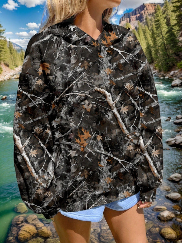 Ezwear sudadera con capucha informal con estampado de paisaje y letras oversize para otono e invierno