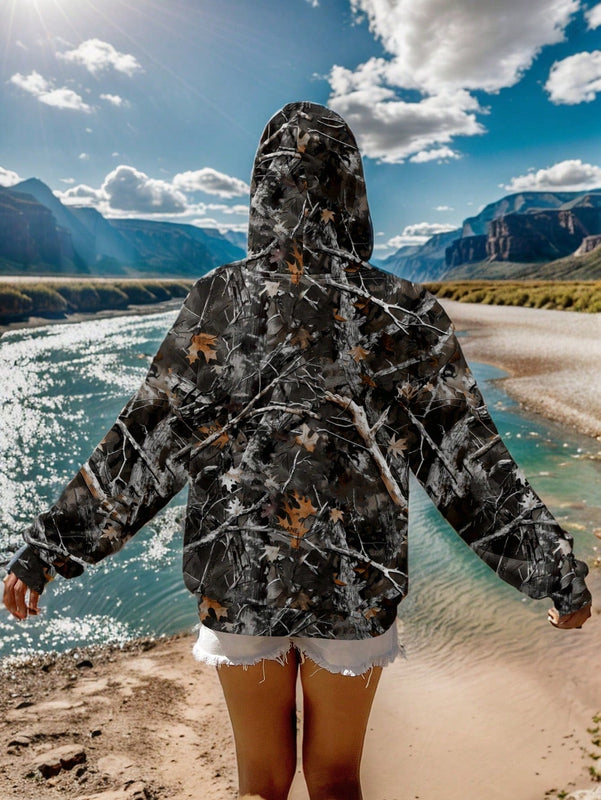 Ezwear sudadera con capucha informal con estampado de paisaje y letras oversize para otono e invierno