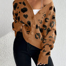 Essnce cardigan de manga larga con hombros caidos y estampado de leopardo para mujer, otono/invierno