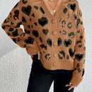 Essnce cardigan de manga larga con hombros caidos y estampado de leopardo para mujer, otono/invierno