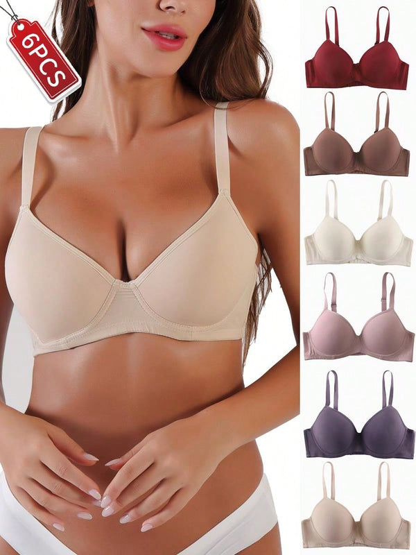 Conjunto de 6 sujetadores sin costuras con relleno - comodo y elevador, con soporte de aro ajustable - coleccion de lenceria suave para mujer de uso diario