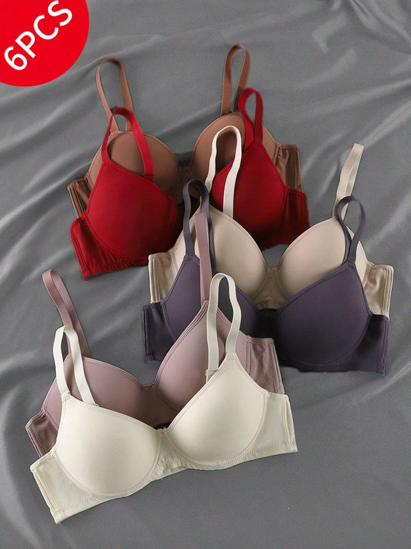 Paquete de 6 sujetadores sin costuras de push-up - ropa interior femenina casual comoda, transpirable y de cobertura total, de facil cuidado