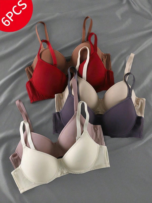 Paquete de 6 sujetadores sin costuras de push-up - ropa interior femenina casual comoda, transpirable y de cobertura total, de facil cuidado