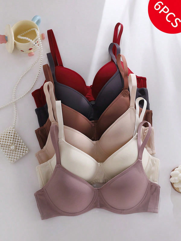 Paquete de 6 sujetadores sin costuras ultrasuaves y de push up - intimos tipo camiseta comodos y de uso diario, con soporte para mujeres - set de valor versatil en estilo sencillo
