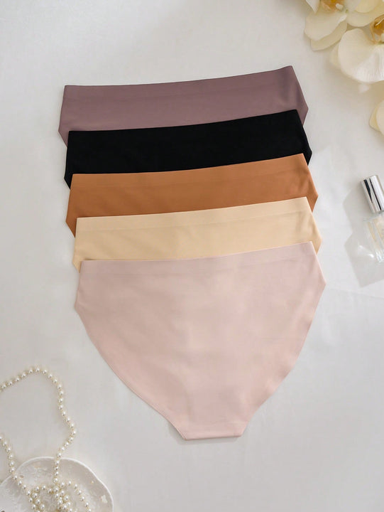 Set de 5 bragas de nailon sin costuras de unicolor