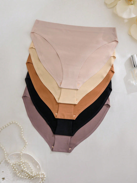 Set de 5 bragas de nailon sin costuras de unicolor