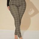 Sxy pantalones con cinturon de tela escocesa de talle alto sexy