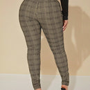 Sxy pantalones con cinturon de tela escocesa de talle alto sexy