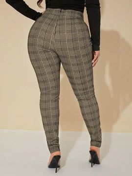 Sxy pantalones con cinturon de tela escocesa de talle alto sexy