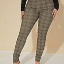 Sxy pantalones con cinturon de tela escocesa de talle alto sexy