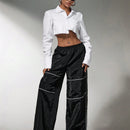 Sxy pantalones de pierna ancha con elastico en la cintura y estampado a rayas de color contrastante