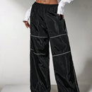Sxy pantalones de pierna ancha con elastico en la cintura y estampado a rayas de color contrastante