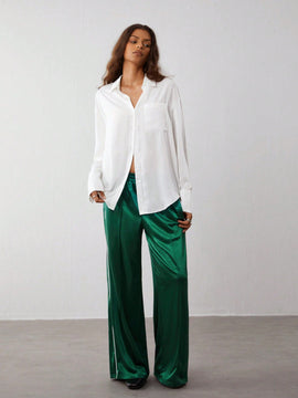 Trndy pantalones casuales de mujer con cintura elastica y rayas laterales de estilo retro