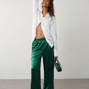 Trndy pantalones casuales de mujer con cintura elastica y rayas laterales de estilo retro