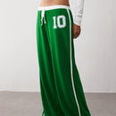 Trndy pantalones anchos de mujer con bloques de color y rayas de estilo deportivo de talla baja, corte holgado adecuado para otono/invierno