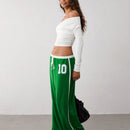 Trndy pantalones anchos de mujer con bloques de color y rayas de estilo deportivo de talla baja, corte holgado adecuado para otono/invierno