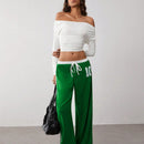 Trndy pantalones anchos de mujer con bloques de color y rayas de estilo deportivo de talla baja, corte holgado adecuado para otono/invierno