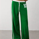 Trndy pantalones anchos de mujer con bloques de color y rayas de estilo deportivo de talla baja, corte holgado adecuado para otono/invierno