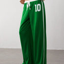Trndy pantalones anchos de mujer con bloques de color y rayas de estilo deportivo de talla baja, corte holgado adecuado para otono/invierno