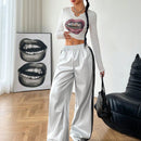 Coolane pantalones anchos con cinta lateral de piel de pu, adecuados para todas las temporadas