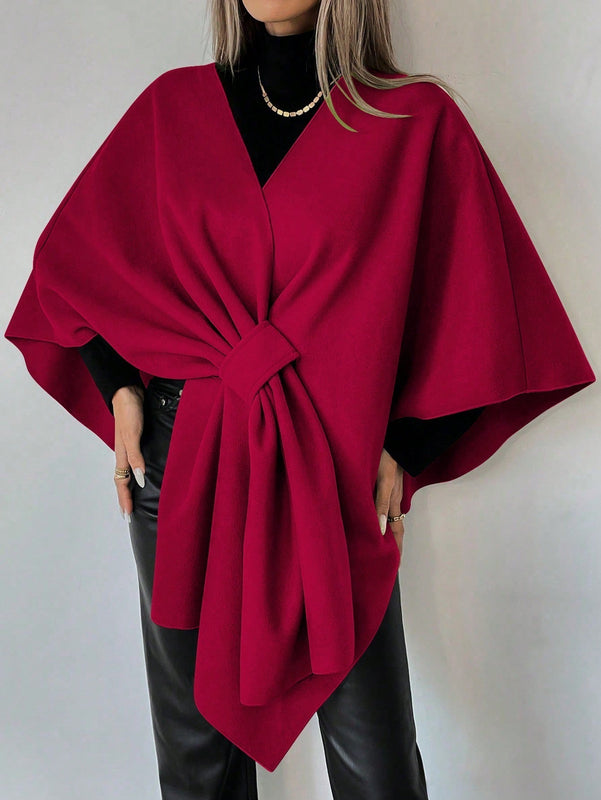 Clasi capa abrigo de lana asimetrica y holgada de diseno de moda de un solo color, para otono/invierno