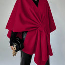 Clasi capa abrigo de lana asimetrica y holgada de diseno de moda de un solo color, para otono/invierno